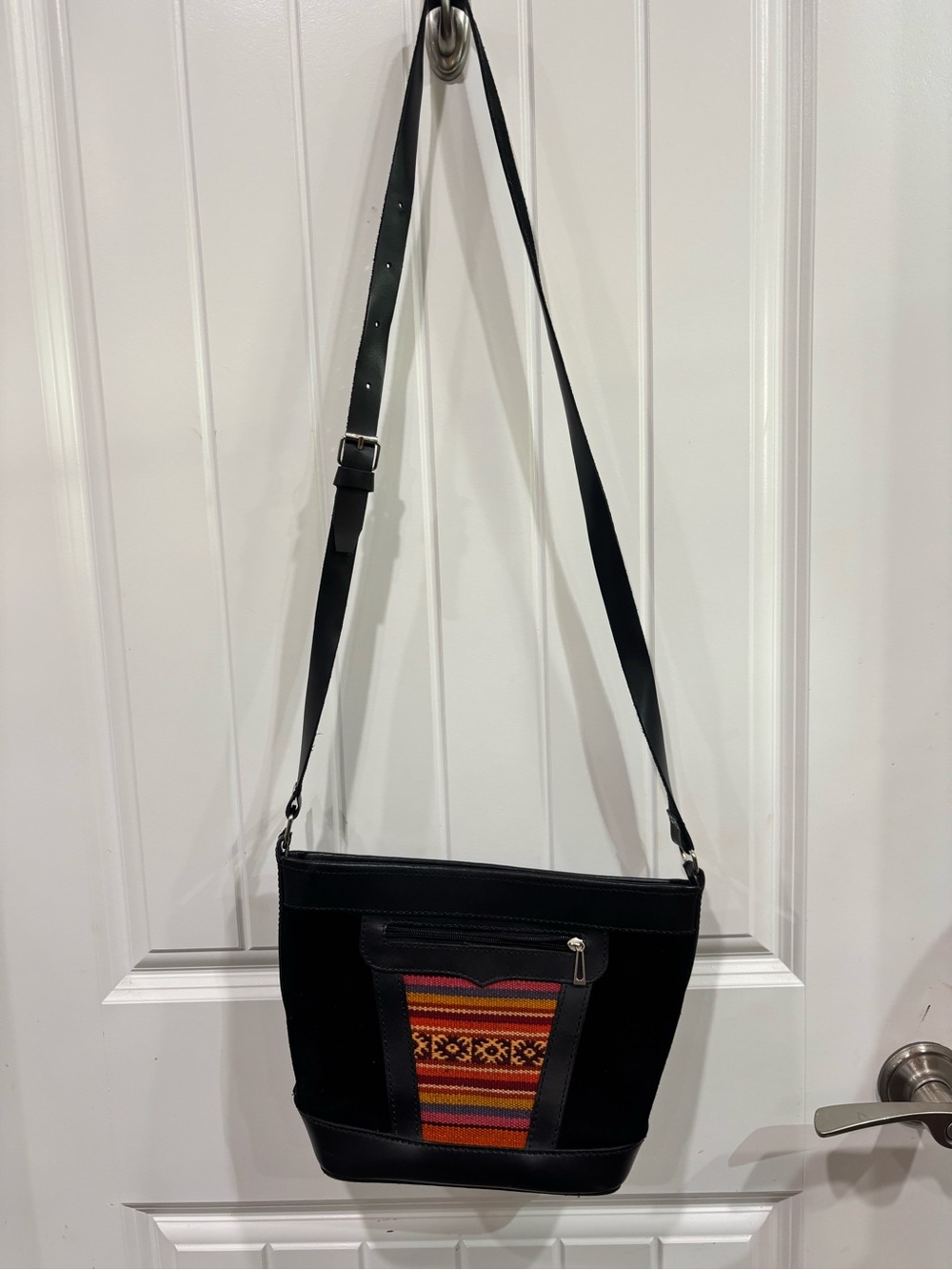 Black Crossbody Bag with Multicolored Accent